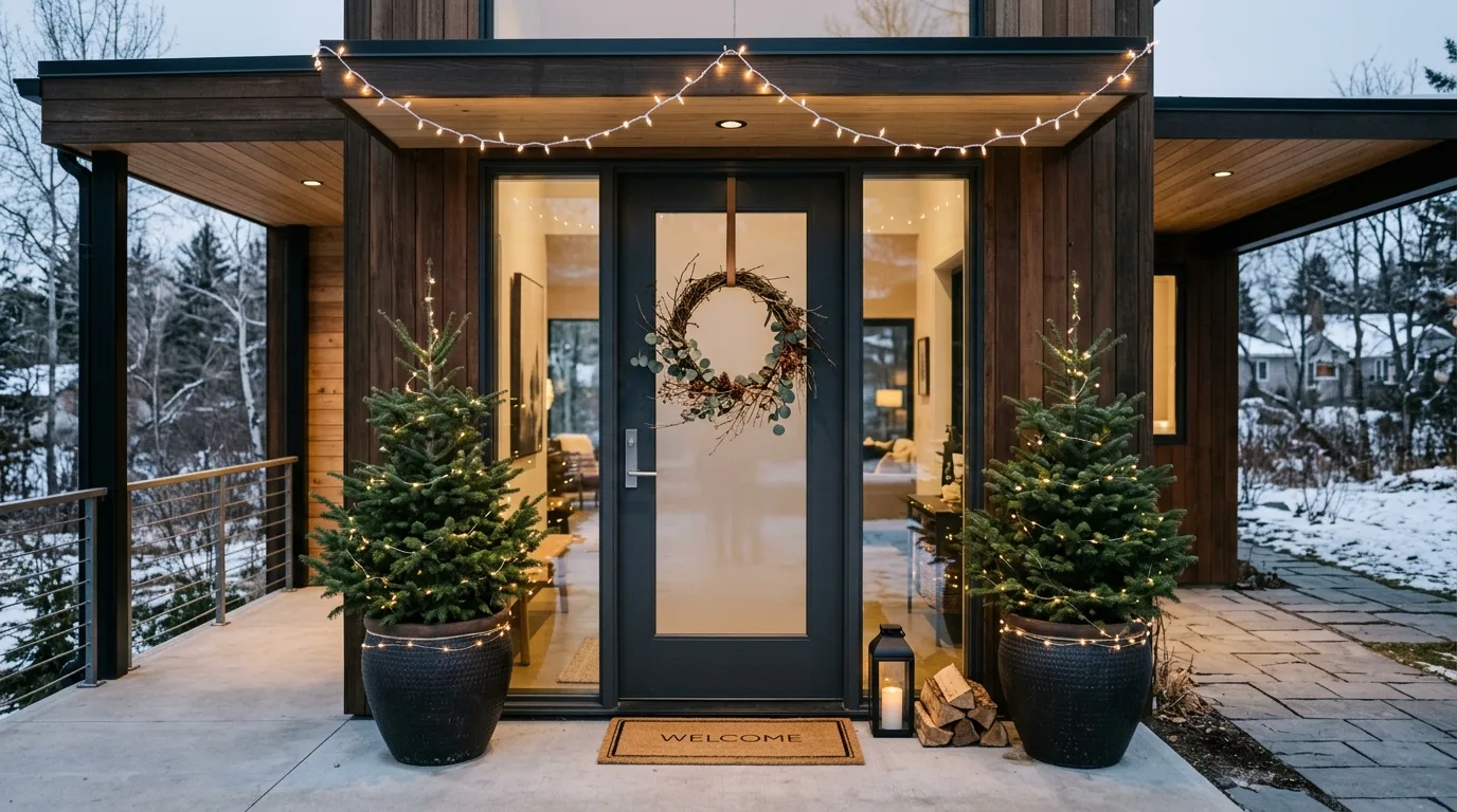Modern Porch With Minimalist Wreath